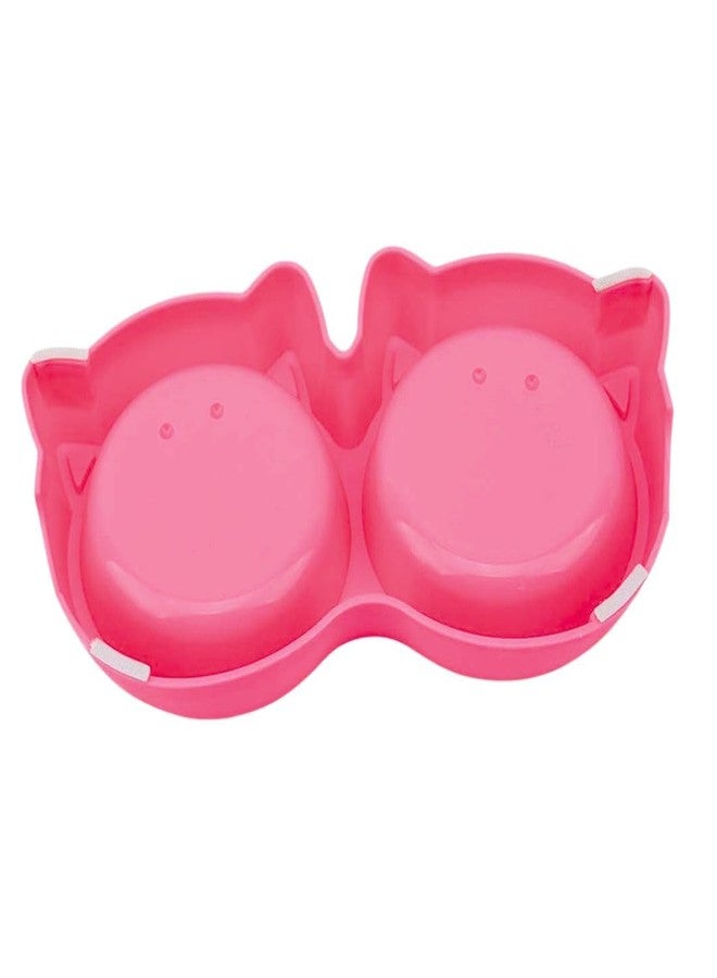 PET FUN وعاء طعام للحيوانات الأليفة من بيت فن على شكل وجه قطتين | طبق مزدوج مانع للانزلاق للطعام والماء | وعاء طعام متين وغير سام مصنوع من البلاستيك | مناسب للجراء والكلاب والقطط والقطط الصغيرة (لون وردي فاقع، 400 مل) - Image 3